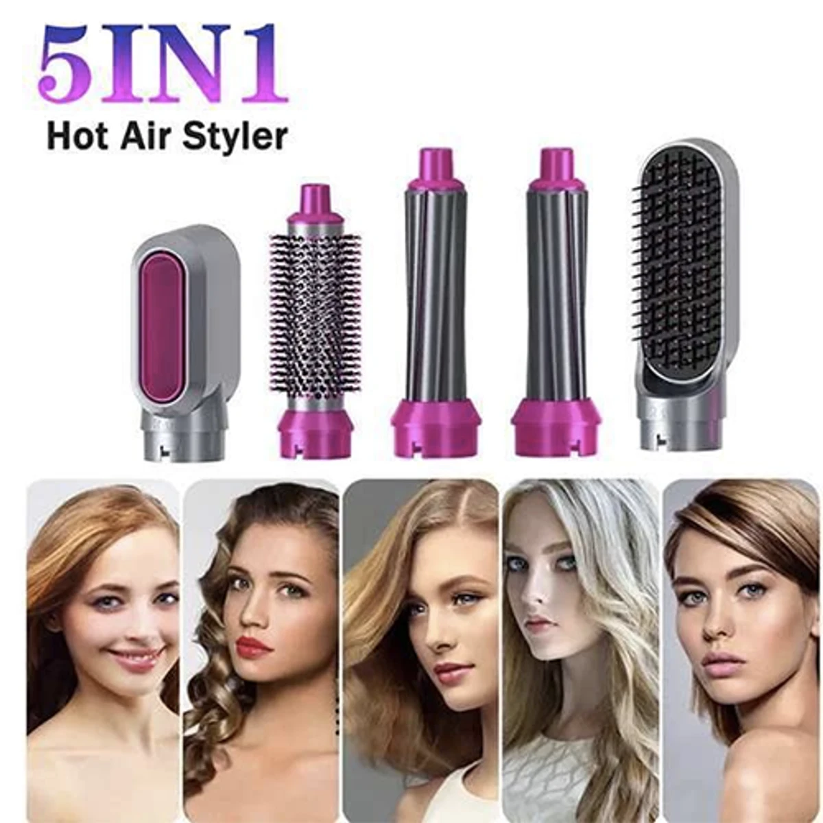 Hot Air Styler Comb 5 in 1 Hair Dryer Automatic Hair Curler Professional Hair Straightener Household - Image 4