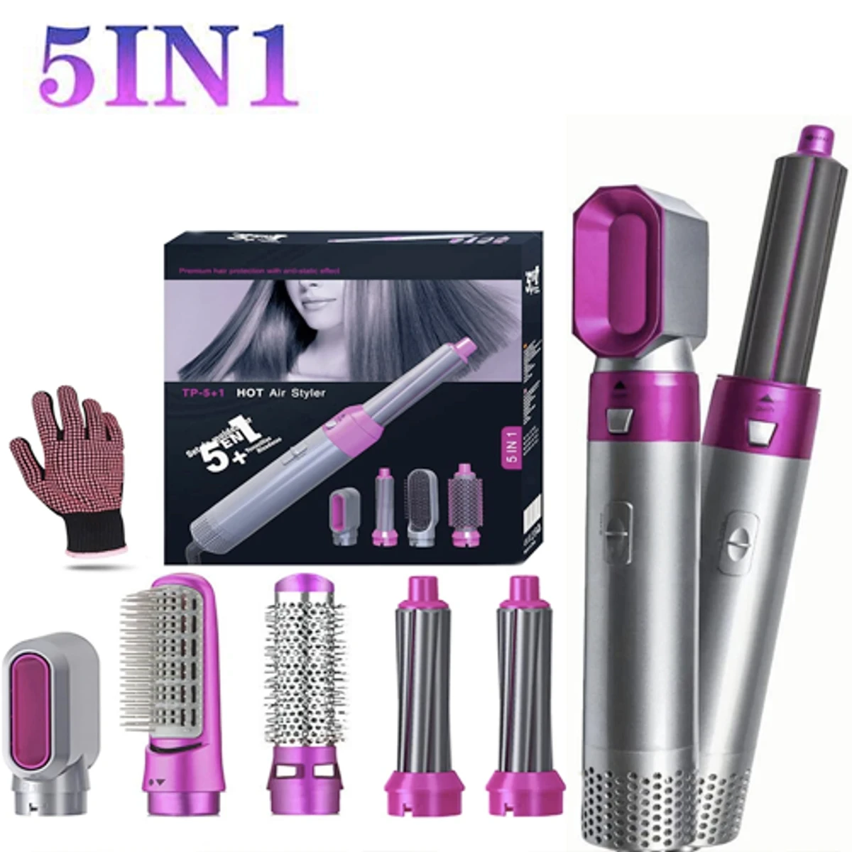 Hot Air Styler Comb 5 in 1 Hair Dryer Automatic Hair Curler Professional Hair Straightener Household