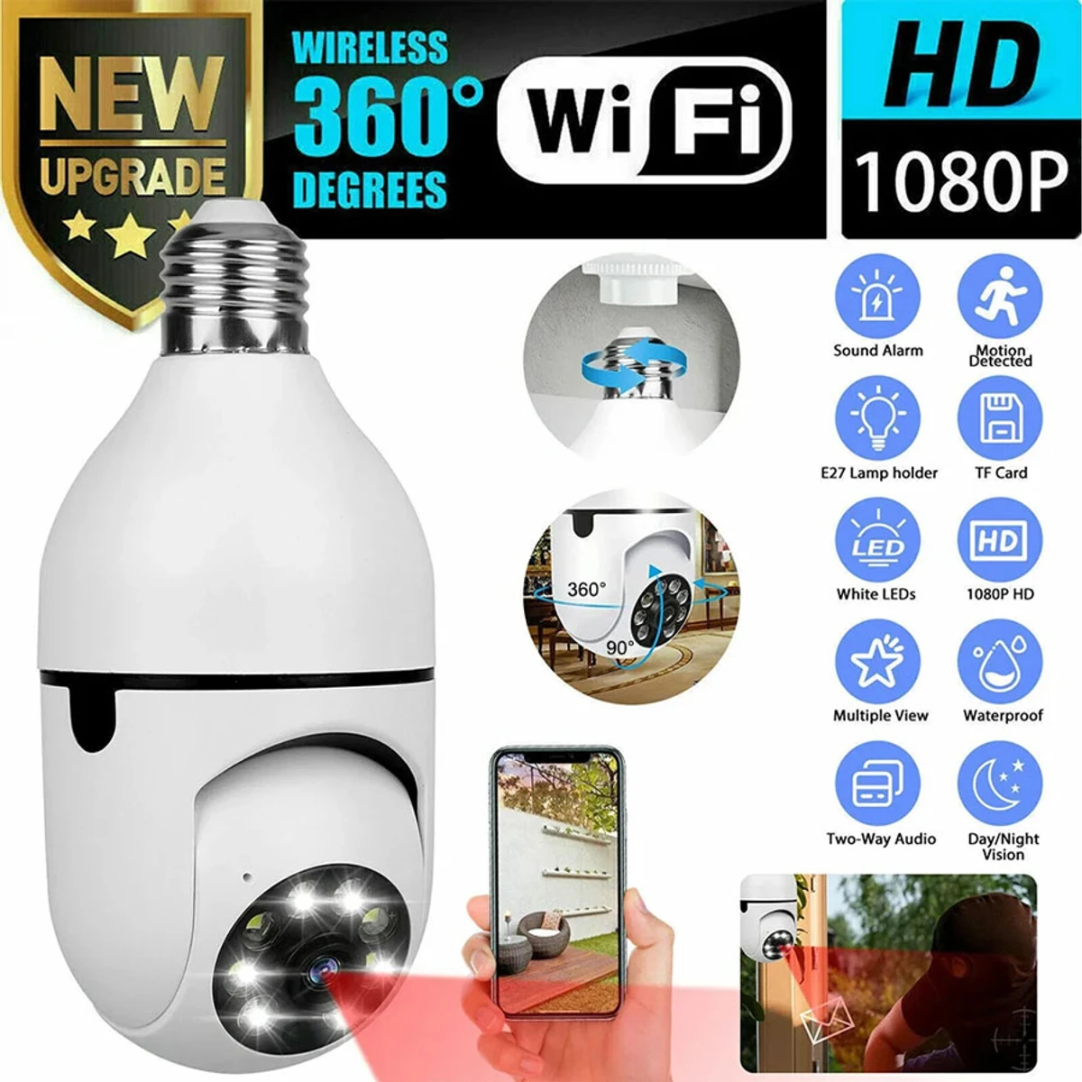 V380 bulb system 360° moving WI-FI IP camera (2 year Warranty)